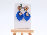 Load image into Gallery viewer, Blue Floral Dangle Earrings with Charm – Elegant & Feminine