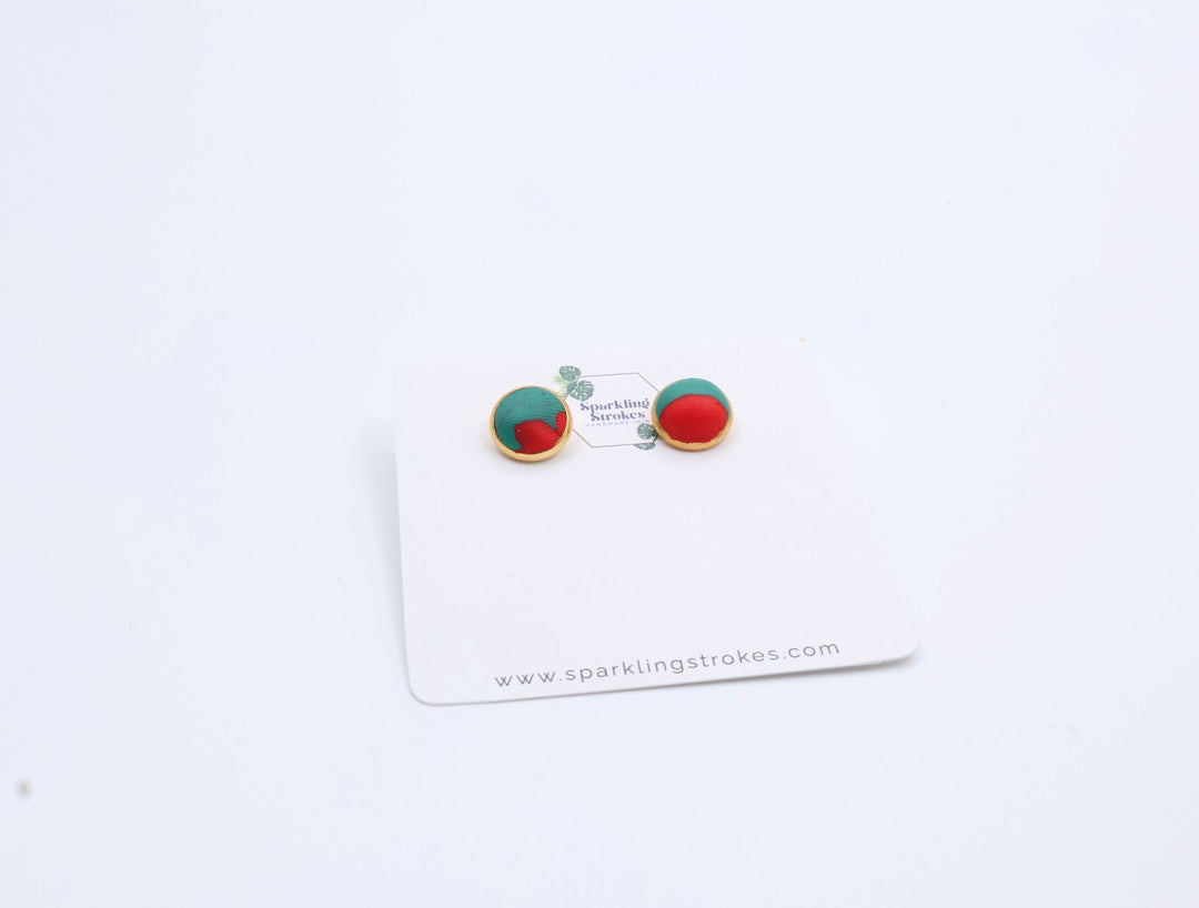 Green & Red Marble Stud Earrings – Bold & Artistic