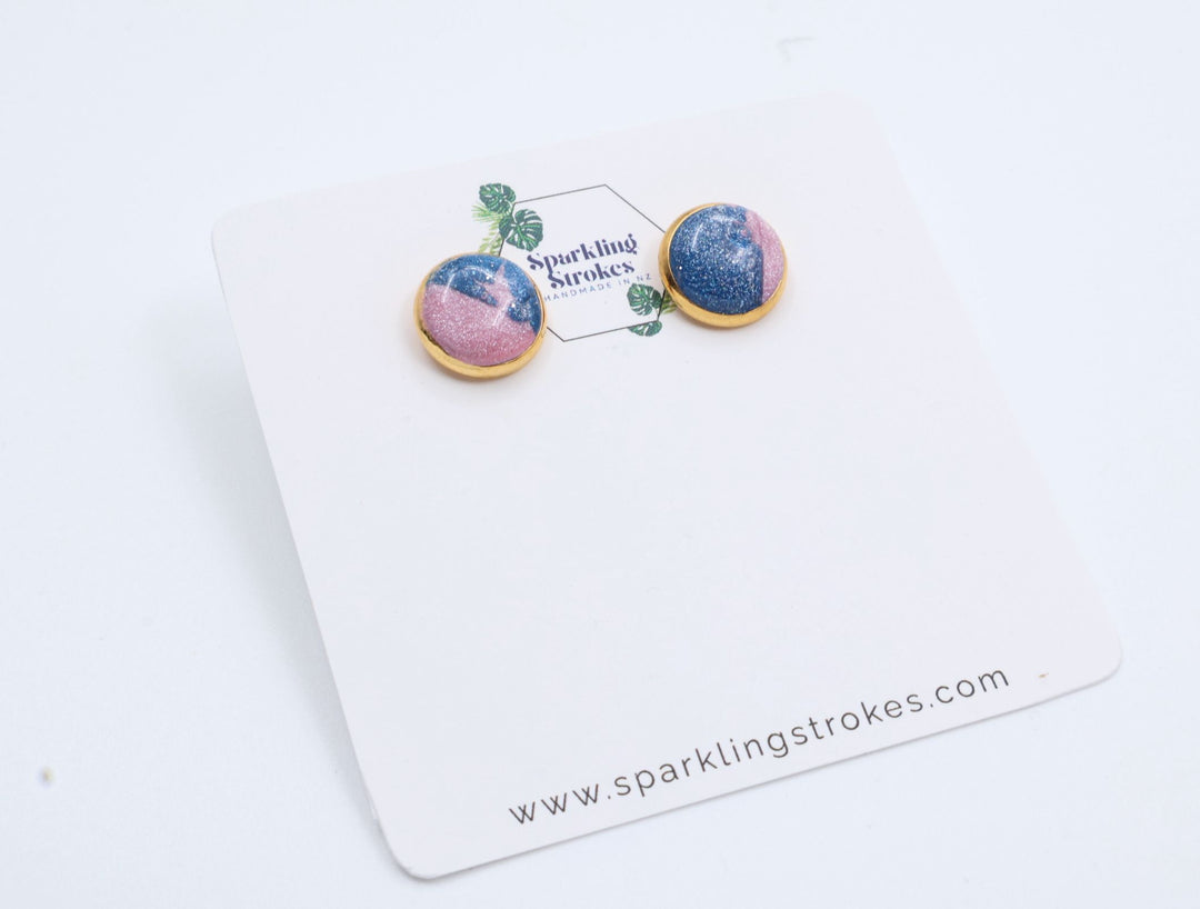 Marble Pink & Blue Sky-Inspired Stud Earrings – Unique & Colorful