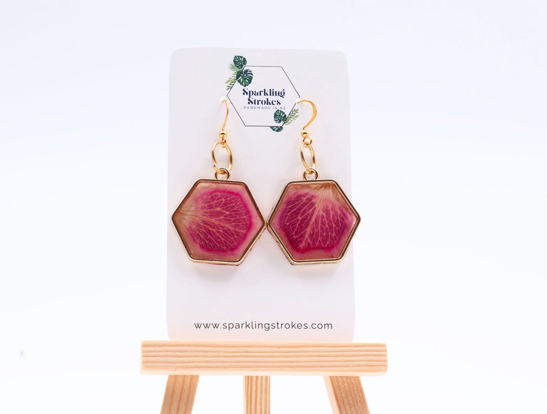 Resin Rose Petal Earrings – Elegant Dangle Design