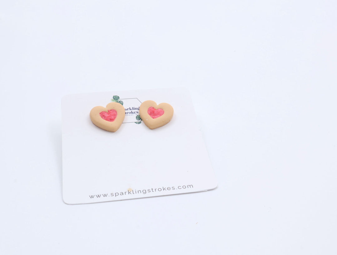 Sweet Heart Jam Biscuit Stud Earrings – Playful & Charming