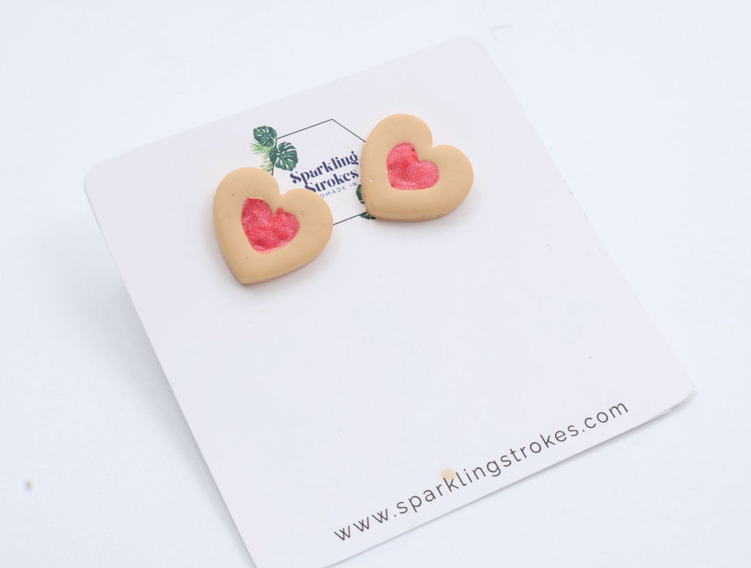 Sweet Heart Jam Biscuit Stud Earrings – Playful & Charming