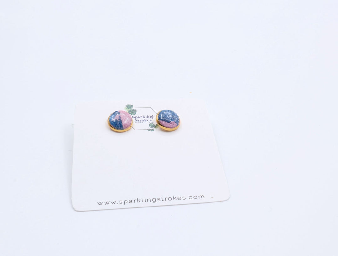 Marble Pink & Blue Sky-Inspired Stud Earrings – Unique & Colorful