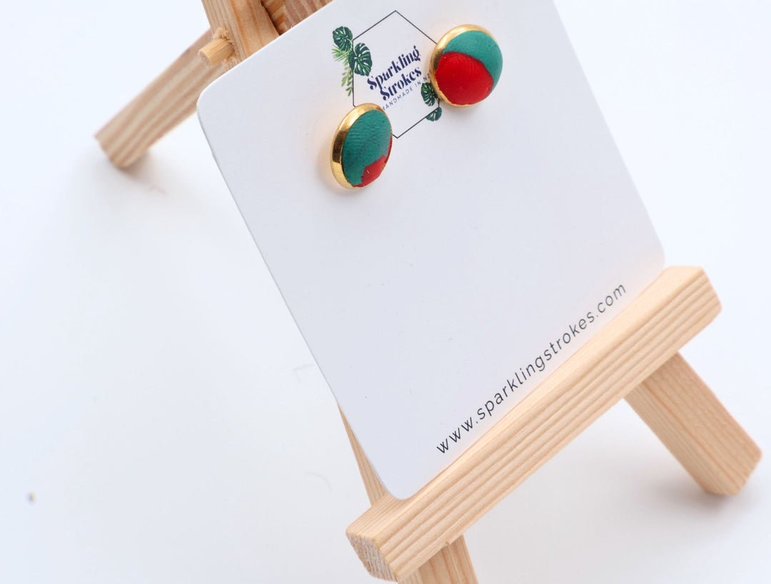 Green & Red Marble Stud Earrings – Bold & Artistic
