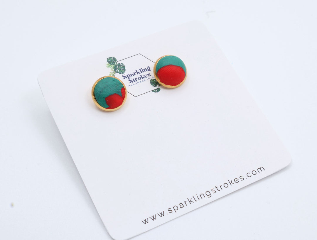Green & Red Marble Stud Earrings – Bold & Artistic