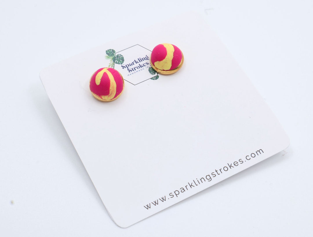 Marble Pattern Studs – Red & Yellow Statement Earrings