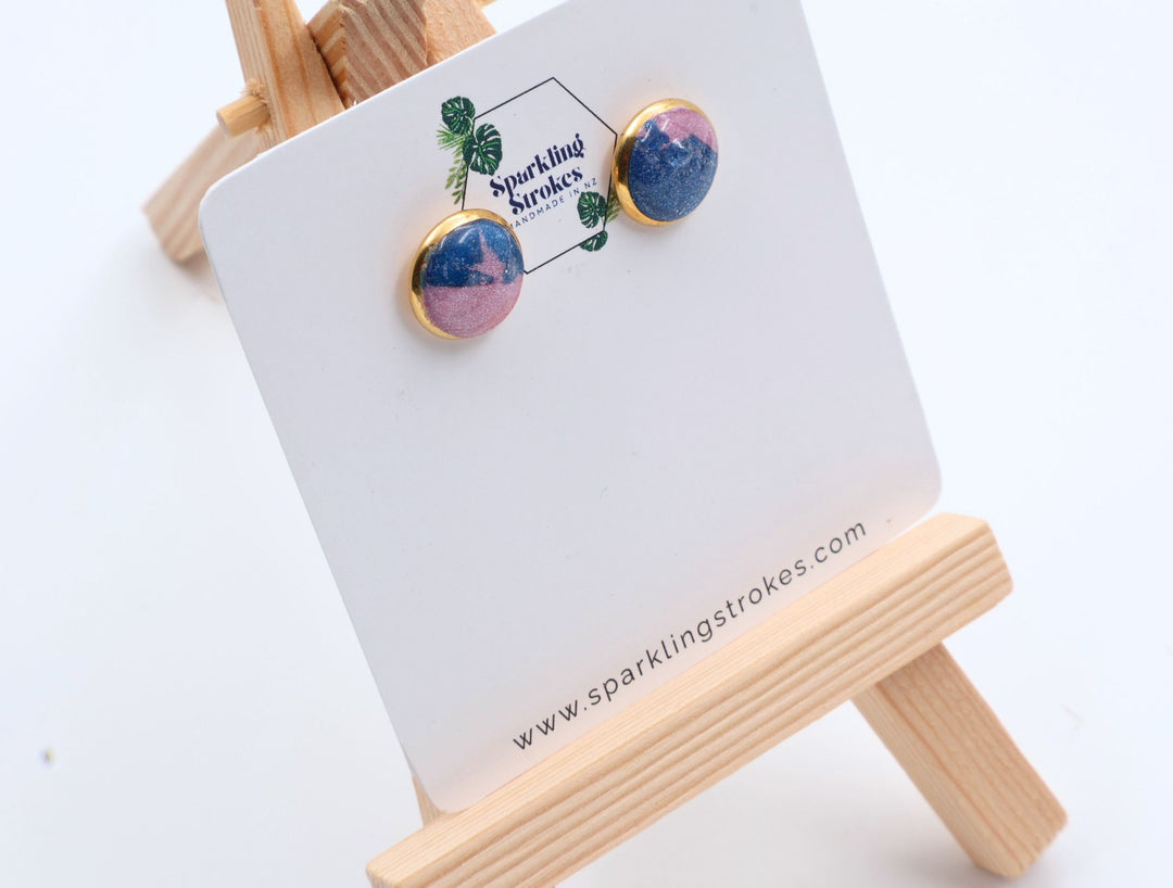 Marble Pink & Blue Sky-Inspired Stud Earrings – Unique & Colorful