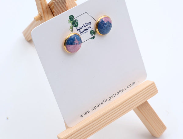 Marble Pink & Blue Sky-Inspired Stud Earrings – Unique & Colorful