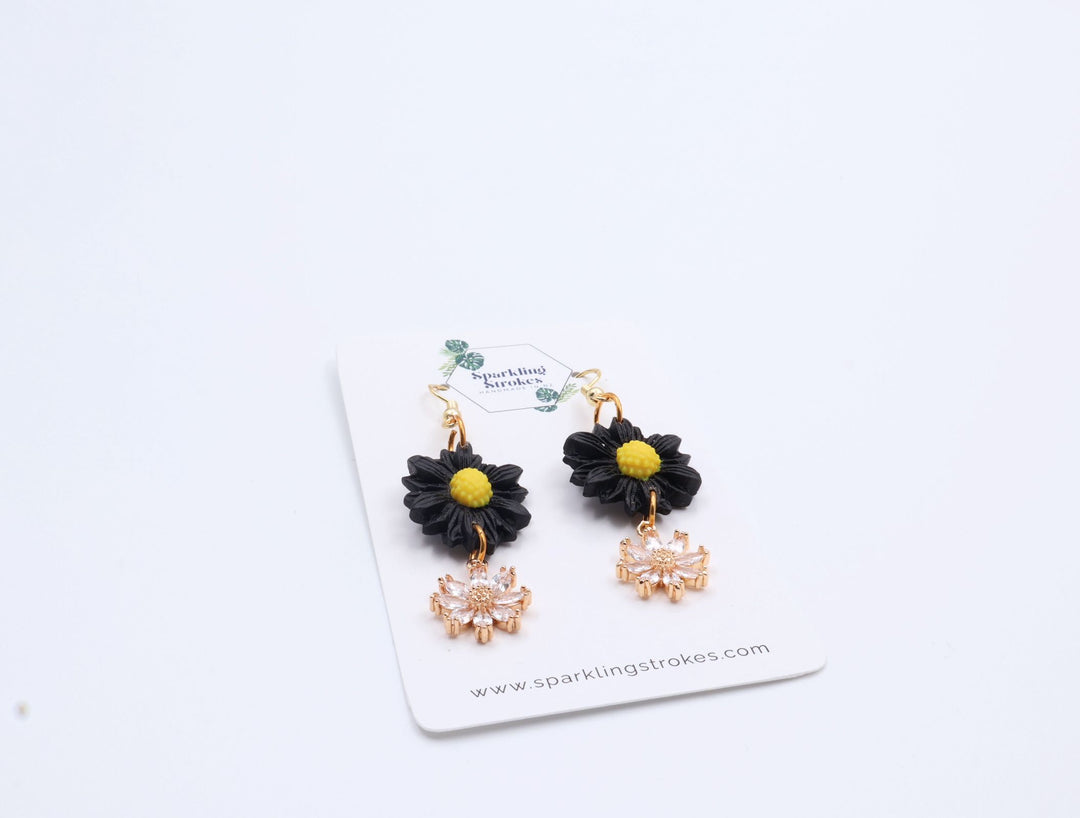 Midnight Daisy Sparkle Dangle Earrings