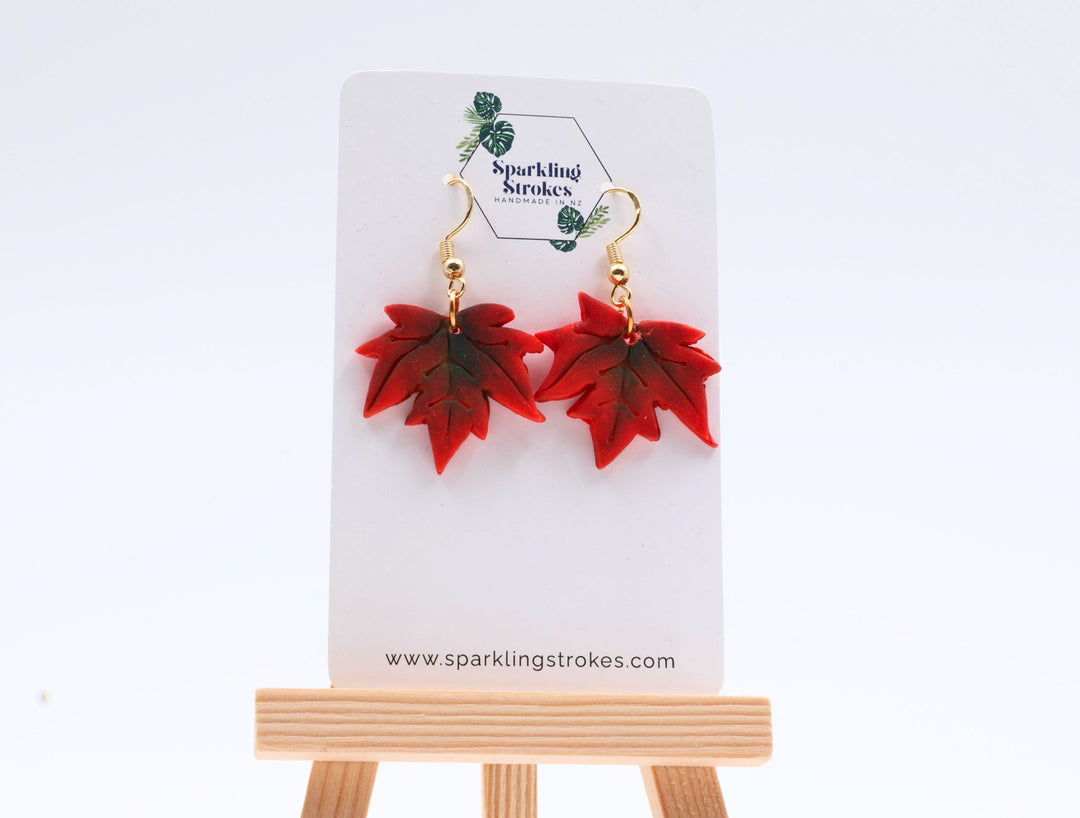 Crimson Maple Dangle Earrings