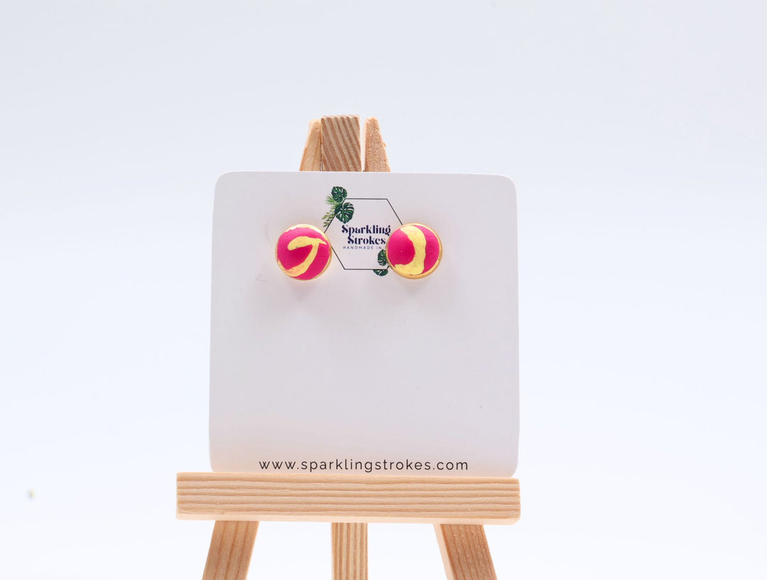 Marble Pattern Studs – Red & Yellow Statement Earrings
