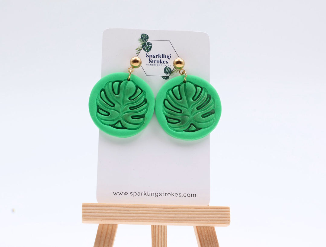Tropical Monstera Charm Dangle Earrings