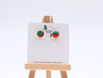 Load image into Gallery viewer, Green &amp; Red Marble Stud Earrings – Bold &amp; Artistic
