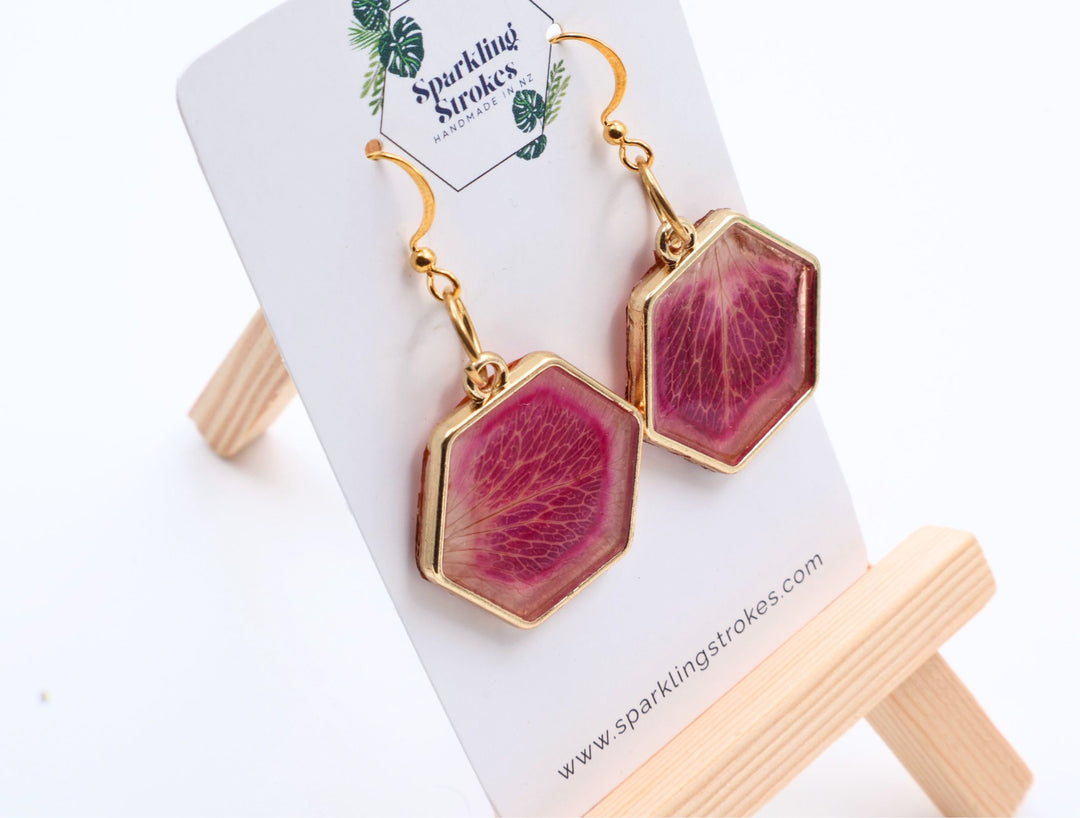 Resin Rose Petal Earrings – Elegant Dangle Design
