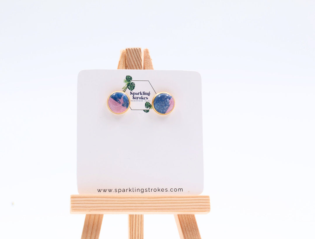 Marble Pink & Blue Sky-Inspired Stud Earrings – Unique & Colorful
