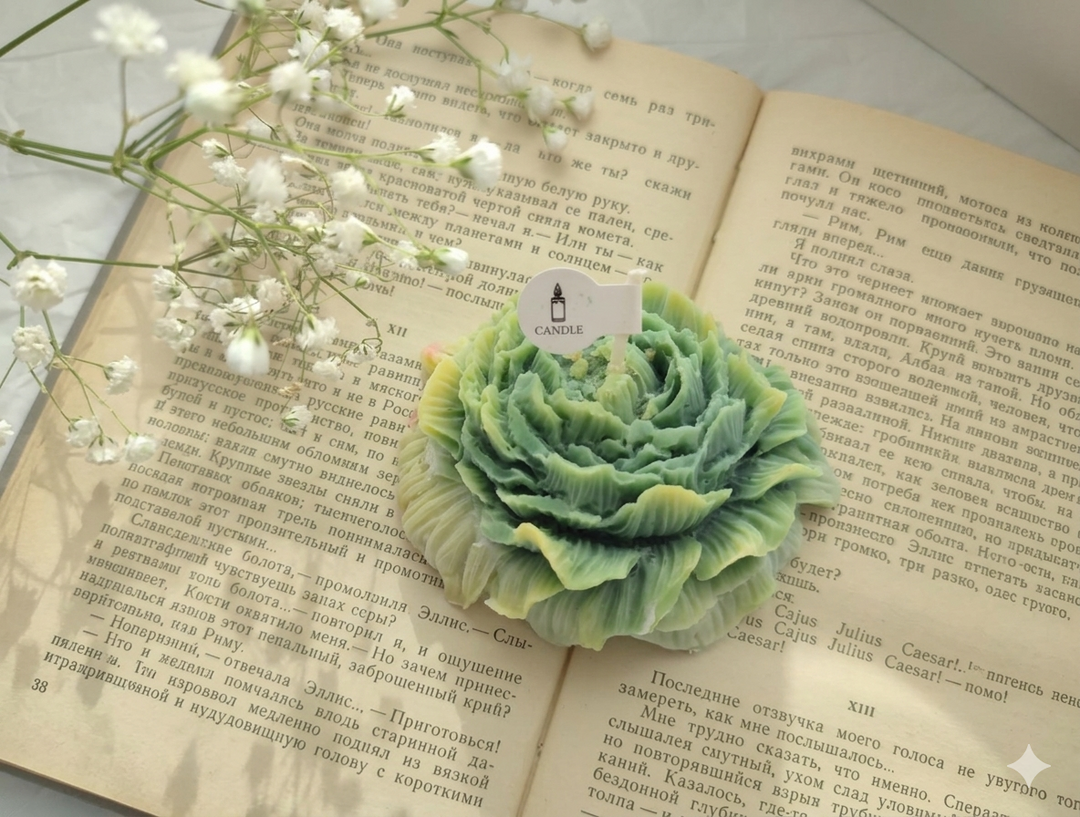 Blooming Peony Sculpt Candle – Green Floral Art Candle