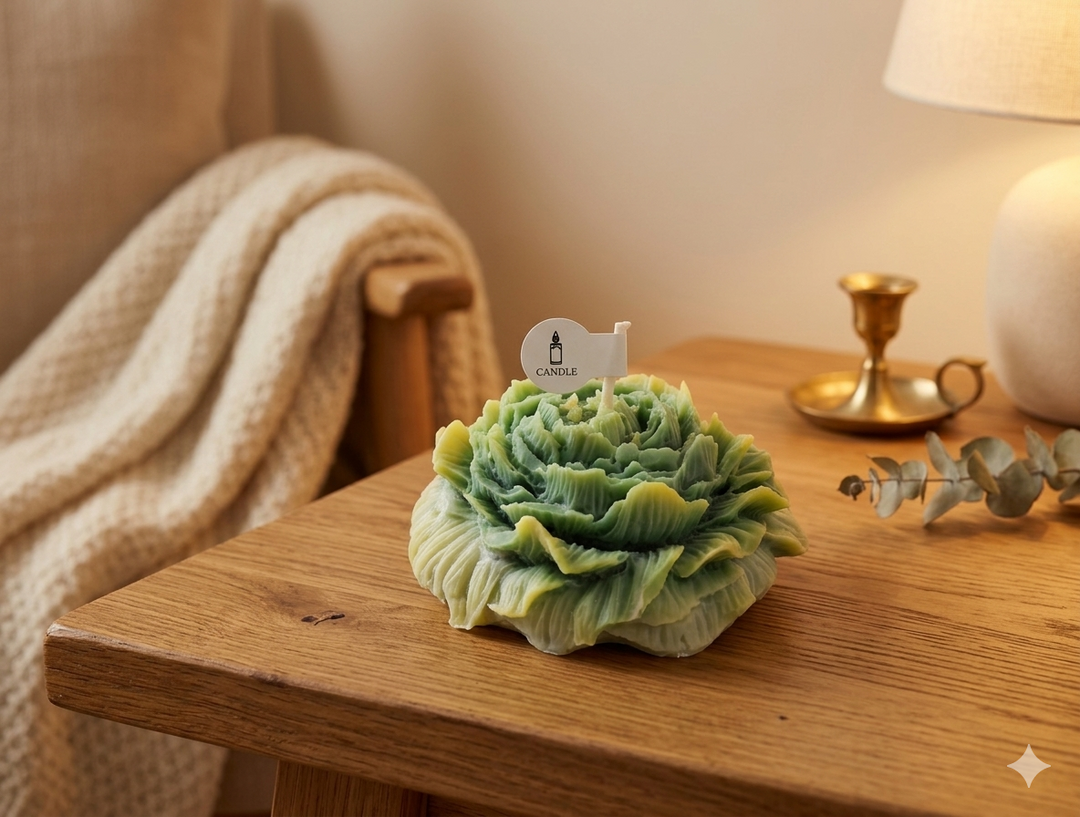 Blooming Peony Sculpt Candle – Green Floral Art Candle