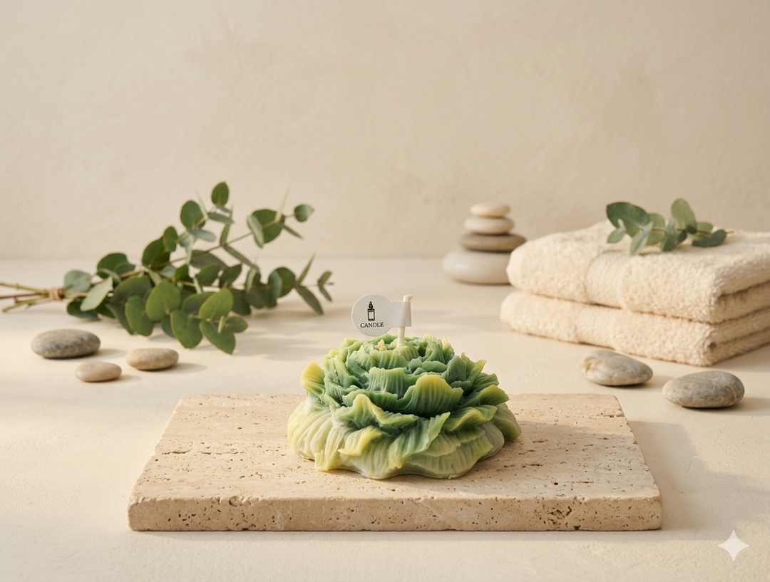 Blooming Peony Sculpt Candle – Green Floral Art Candle