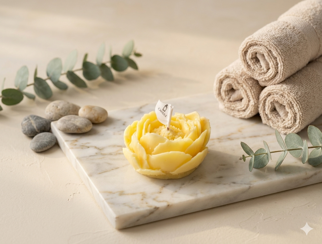 Golden Bloom Vanilla Candle – Soft Yellow Floral Sculpt Candle