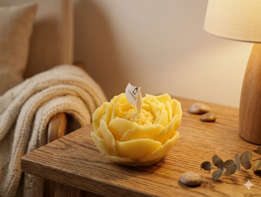 Golden Bloom Vanilla Candle – Soft Yellow Floral Sculpt Candle