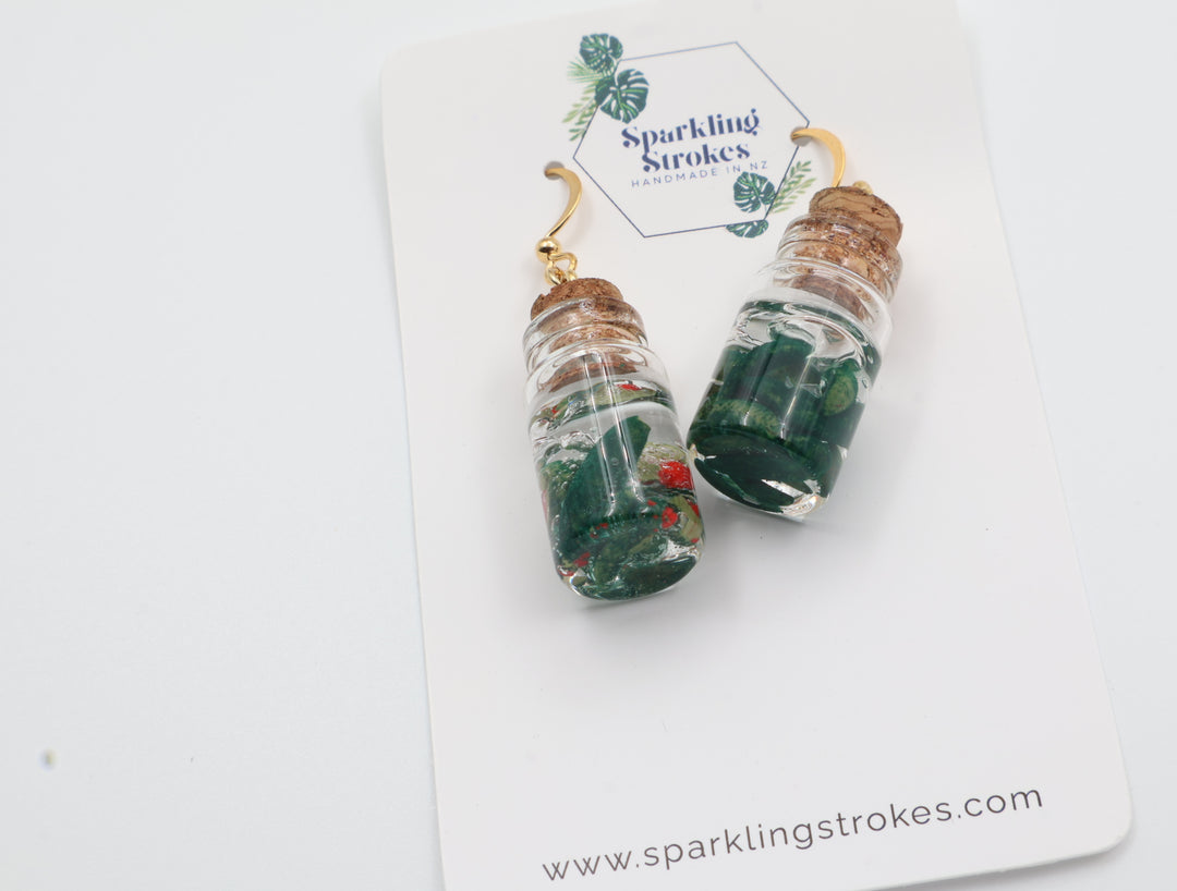 Olive Pickle Jar Dangle Earrings