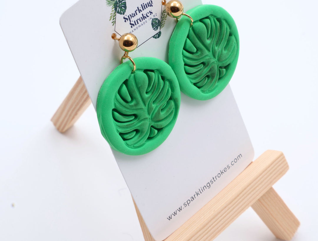Tropical Monstera Charm Dangle Earrings