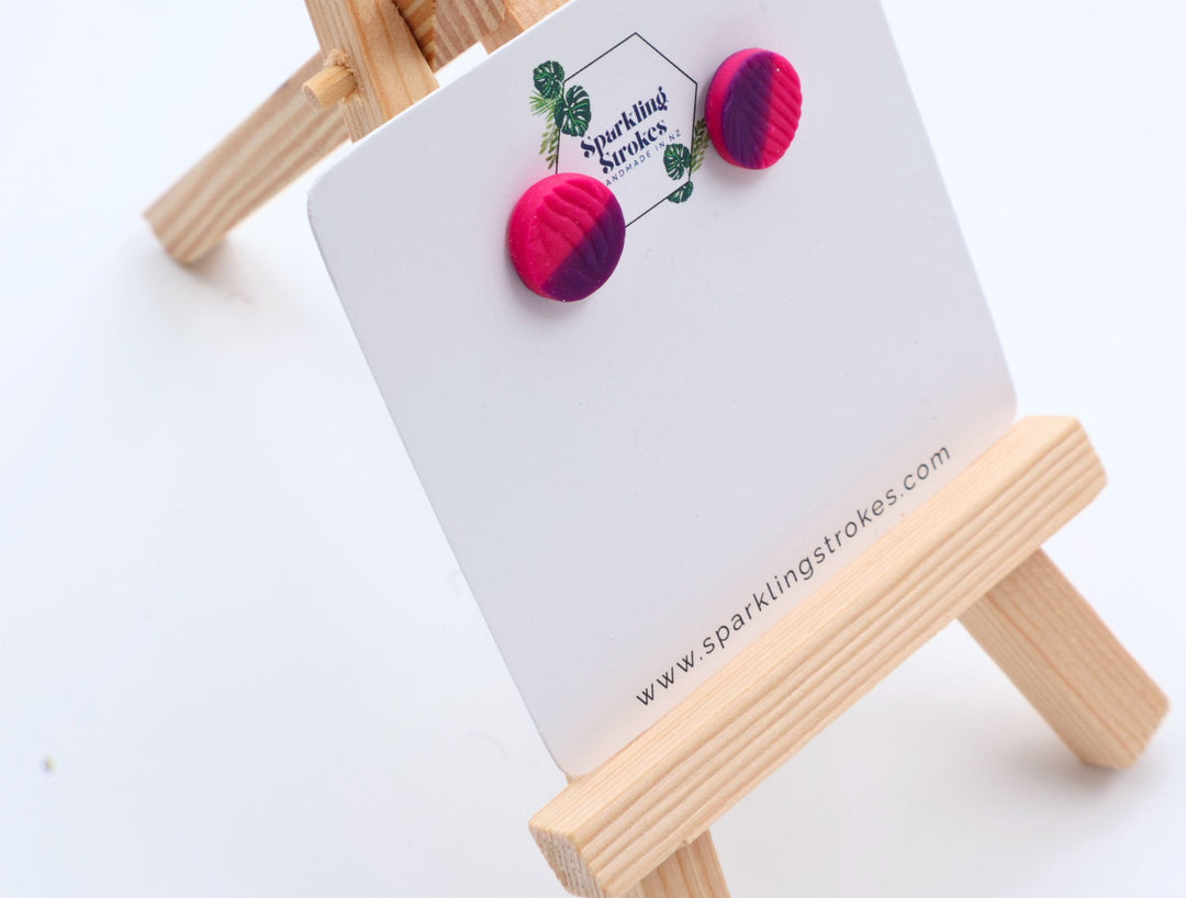 Pink & Purple Patterned Stud Earrings – Colorful & Fun