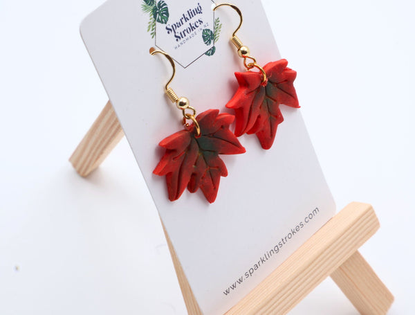 Crimson Maple Dangle Earrings